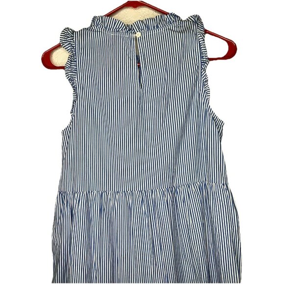 J. CREW Sleeveless A-Line Dress 2 NEW Seersucker Blue Striped Cotton Tiered 1A - Picture 9 of 12